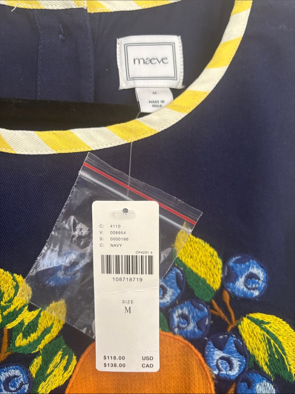 NWT $118 size M #Anthropologie Navy Citrus & Blue Floral Embroidered shell tank - Picture 7 of 7